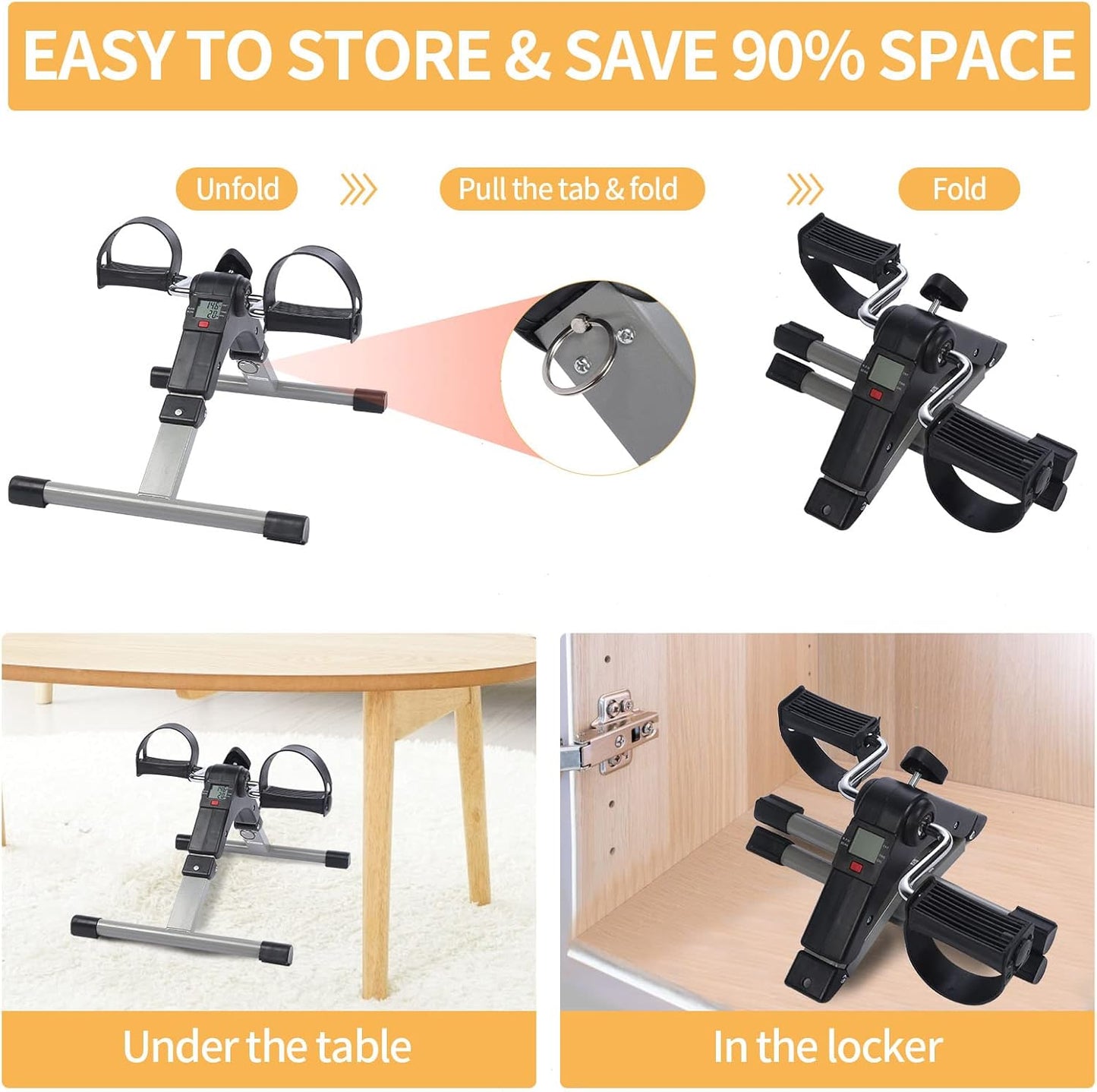 Stepper Exercise Machine Folding Pedal Bike For Home Mini With Adjustable Resistance Fitness Equipment