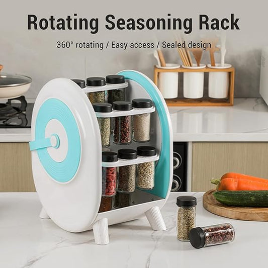 Rotating Seasoning Rack Multifunctional Space Saving Stable Structure 360° Seasoning Rack Organizer for Kitchen Countertop