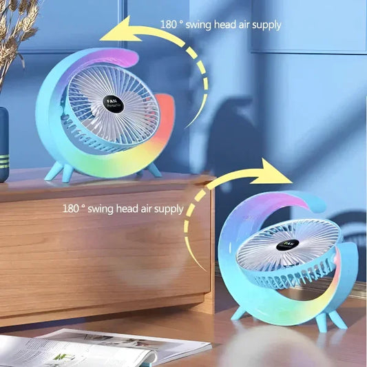 Portable Mini G Light Rechargeable Desk Fan With Led Colorful Light