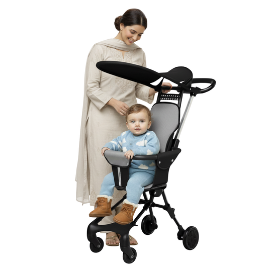 Premium Compact Baby Stroller – Foldable Design with Soft Cushion & Sun Canopy