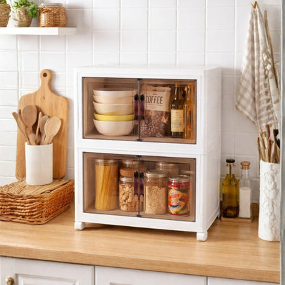 Foldable Transparent Storage Cabinet with Wheels & Magnetic Doors