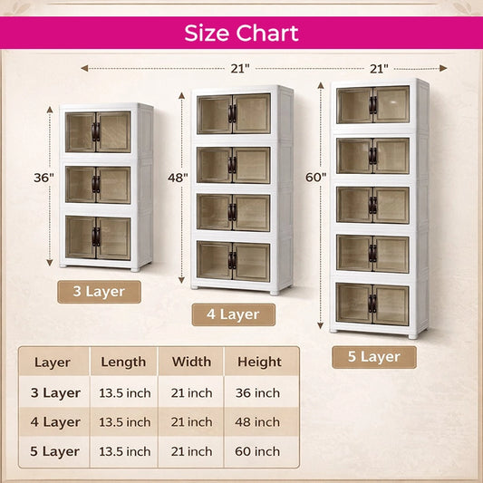 Foldable Transparent Storage Cabinet with Wheels & Magnetic Doors
