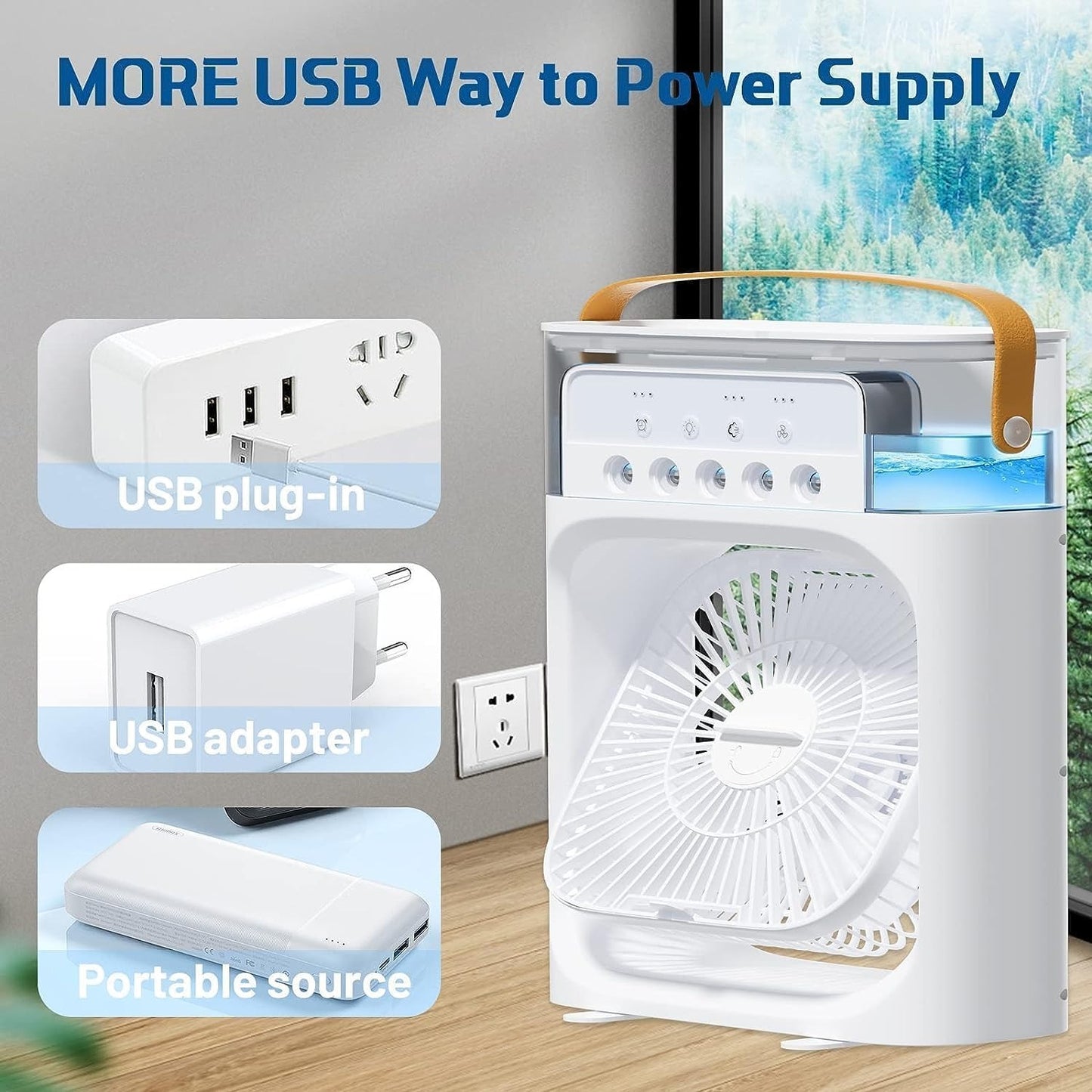 4 in 1 Personal Mini Cooling Fan with Water Mist Spray