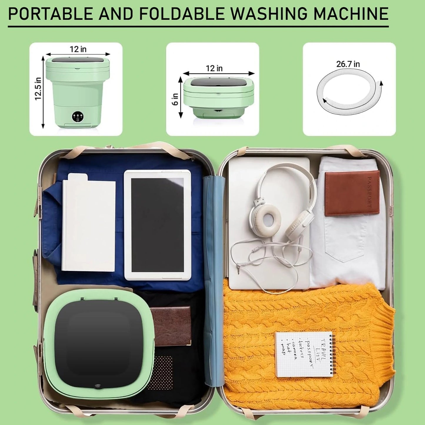 Portable Mini Folding Washing Machine 11L – Compact Washer for Baby Clothes, Travel & Small Spaces