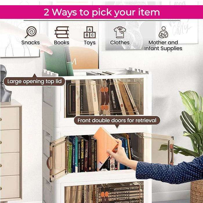 Foldable Transparent Storage Cabinet with Wheels & Magnetic Doors