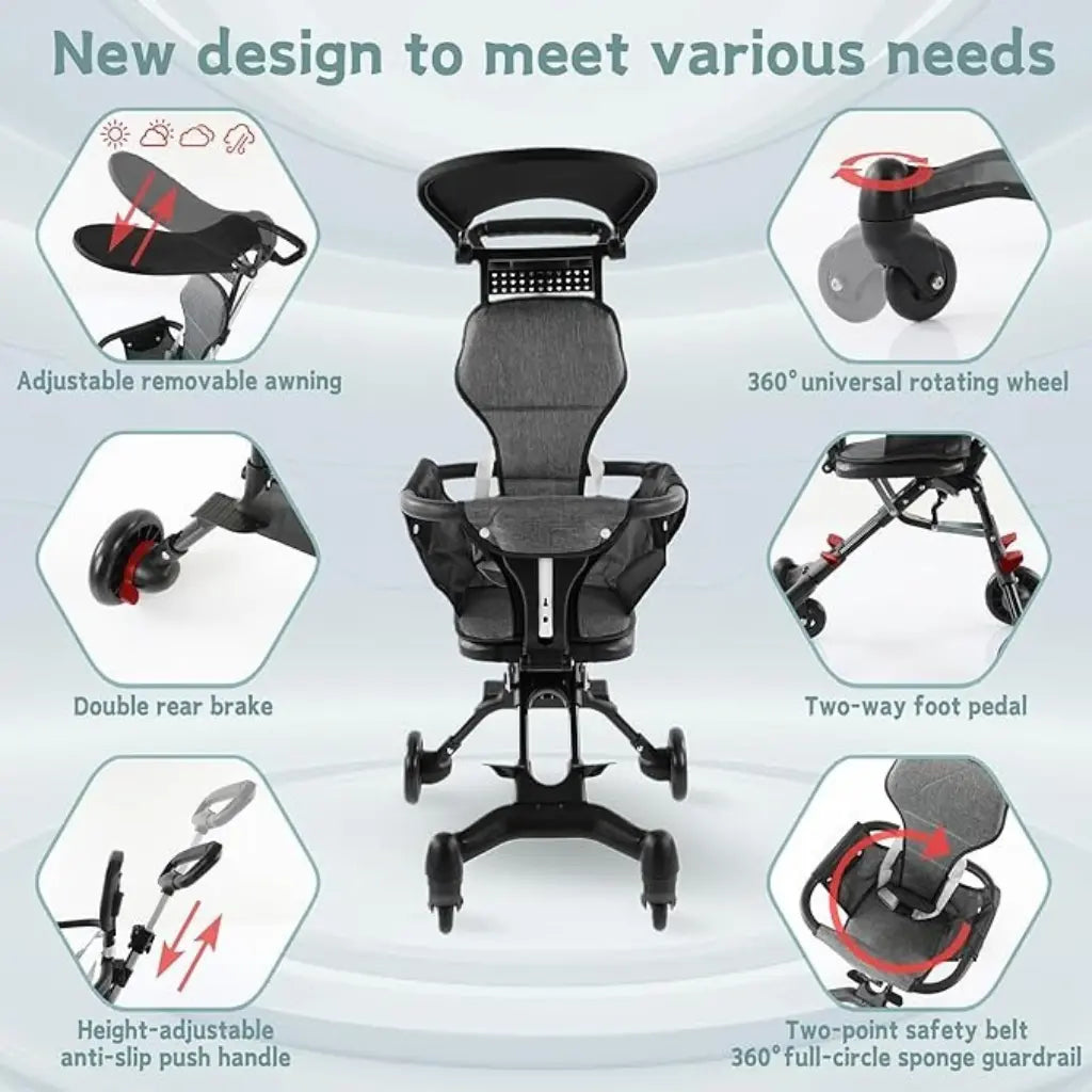 Premium Compact Baby Stroller – Foldable with Cushion & Sun Canopy